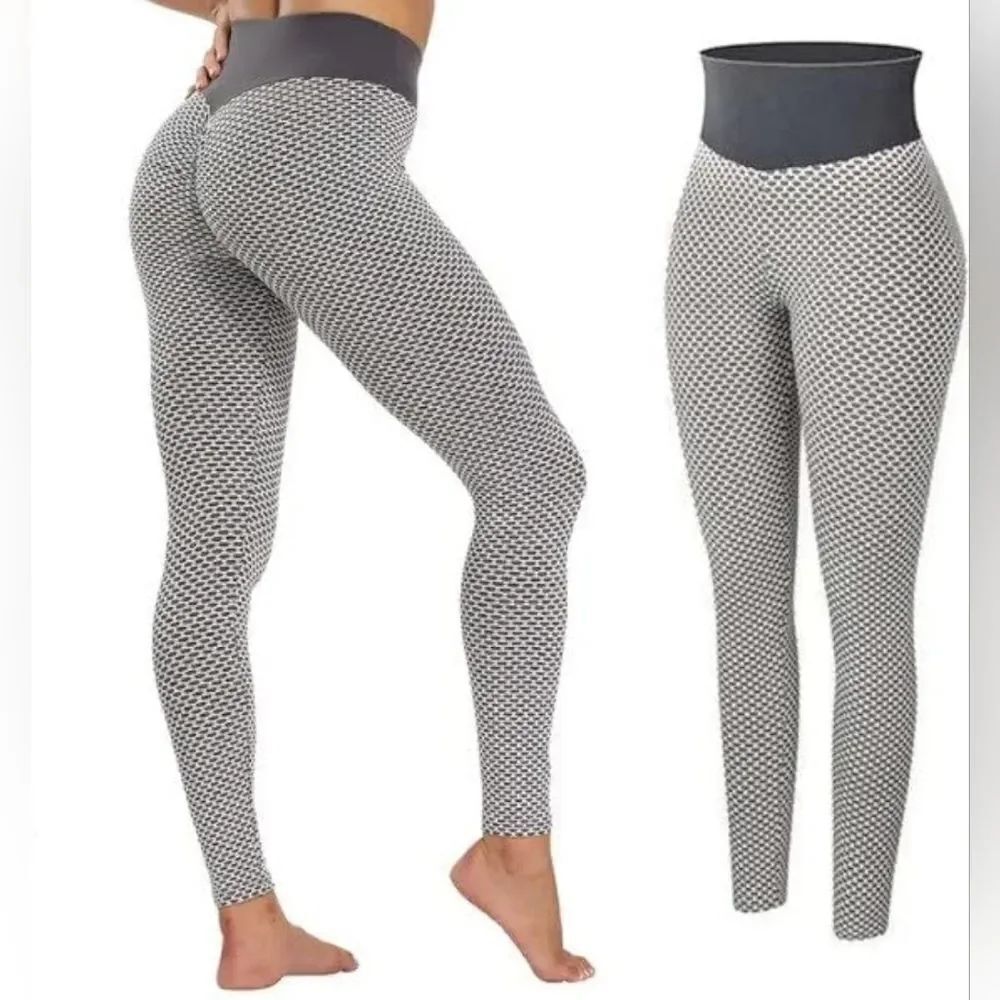 🔹️Gray Form Fitting Textured Waffle Knit Athletic Pants Medium